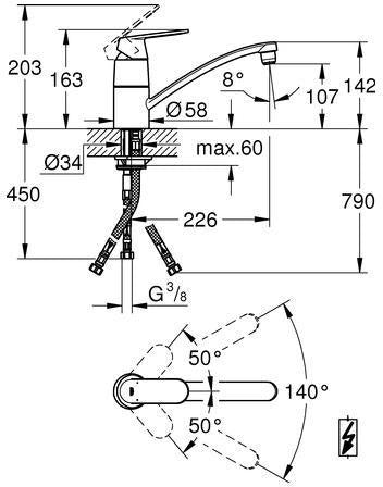 GROHE Eurosmart Cosmopolitan Spültisch-Einhandmischer Niederdruck flacher Auslauf Chrom