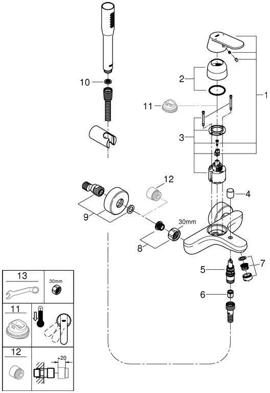 GROHE Eurosmart Cosmopolitan Einhand-Wannenbatterie Wandmontage mit Brausegarnitur chrom