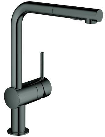 GROHE Minta Einhand-Spültischbatterie L-Auslauf mit ausziehbarer Spülbrause hard graphite