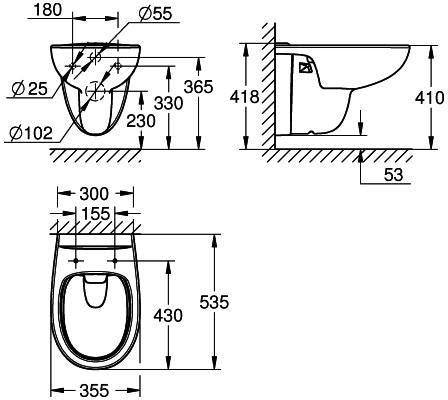 GROHE Bau Keramik Wand-Tiefspül-WC spülrandlos alpinweiß für Unterputz-Spülkasten