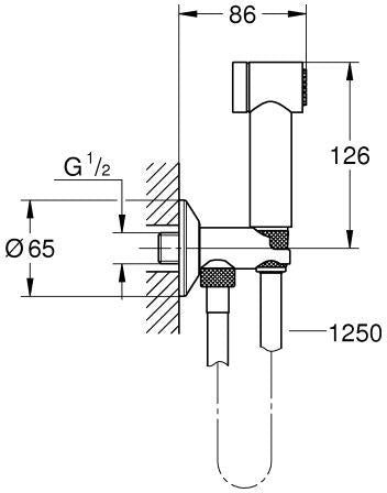 GROHE Rainshower Aqua Wandhalterset mit Absperrventil, Handbrause 1 Strahlart, 1250 mm, Chrom