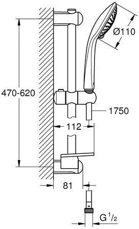 GROHE Euphoria 110 Champagne Brausegarnitur mit 3 Strahlarten, 600 mm Stange, Seifenschale, Chrom