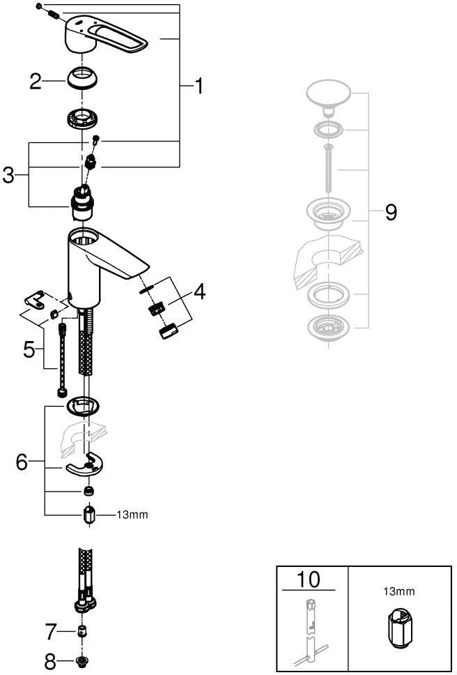 GROHE Eurosmart Einhand-Waschtischbatterie S-Size mit thermischem Verbrühschutz – Chrom
