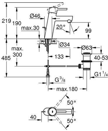 GROHE Concetto EH-Waschtischbatterie 23450_1 mittelhoch chrom – Einhandhebelmischer mit Zugstangen-Ablaufgarnitur
