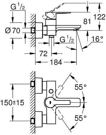 GROHE Lineare Einhand-Wannenbatterie Wandmontage Chrom – mit Temperaturbegrenzer