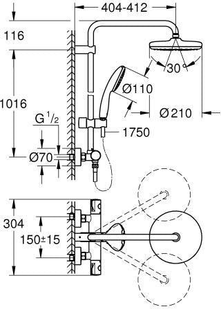 GROHE Tempesta System 210 Duschsystem mit Thermostatbatterie – Chrom, Kopf- und Handbrause