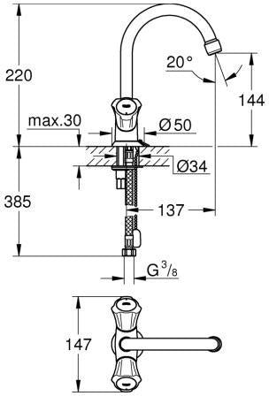 GROHE Costa Waschtisch-Einlochbatterie mit schwenkbarem Auslauf und versenkbarer Kette – Chrom