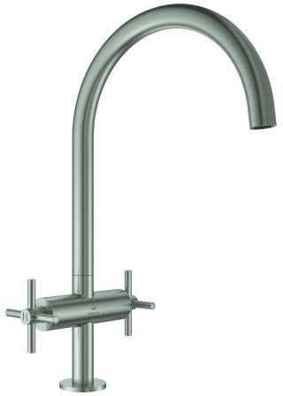 GROHE Atrio 2-Griff-Spültischbatterie C-Auslauf chrom – Keramik-Oberteile & 150° Schwenkbereich