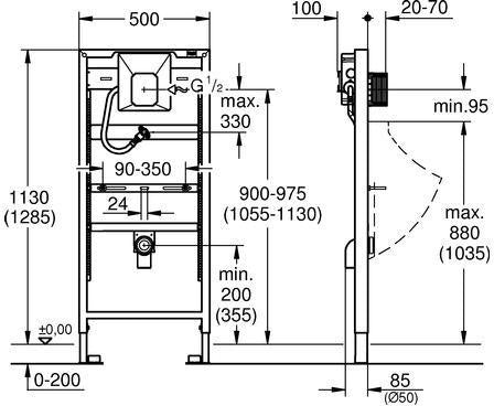 GROHE UR-Element Rapid SL 38786_1 mit Rapido U Spüleinheit – Vorwand-Urinal-Element für manuelle oder Infrarot-Bedienung