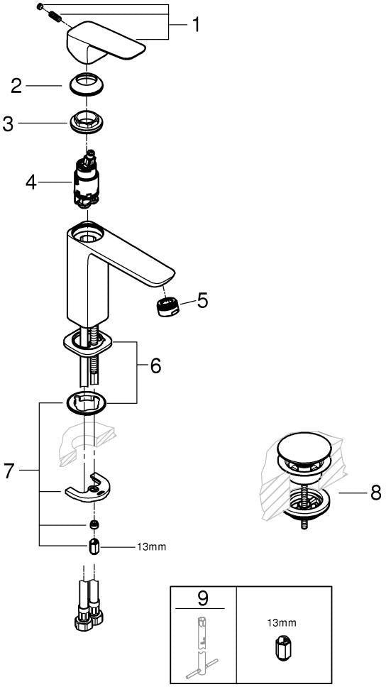 GROHE Cubeo Einhand-Waschtischbatterie M-Size Chrom – SilkMove & EcoJoy