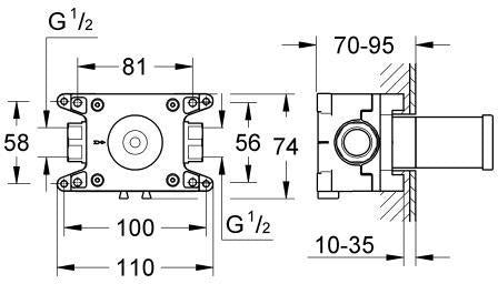 GROHE Grohtherm F Einbaubox 35107 für Wandanschlussbogen – Rohbauset mit stufenloser Einbautiefe