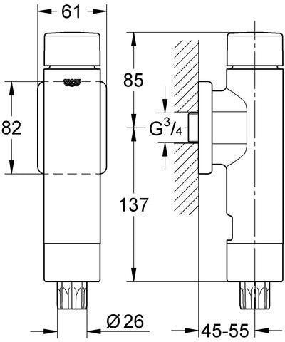 GROHE WC-Druckspüler Rondo A.S. DN20 mit integrierter Vorabsperrung, chrom