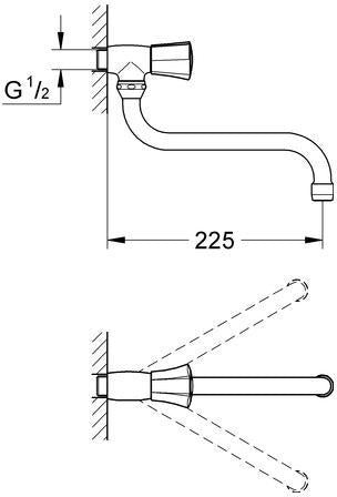 GROHE Costa Auslaufventil DN15 Wandmontage schwenkbarer Rohrauslauf chrom