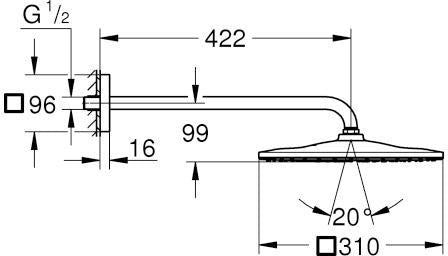 GROHE Rainshower 310 Mono Cube Kopfbrause-Set 422 mm – 1 Strahl, 7,5 l/min, Chrom