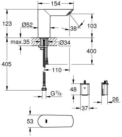 GROHE Bau Cosmopolitan E Infrarot-Elektronik für Waschtisch, 6 V, chrom, ohne Mischung