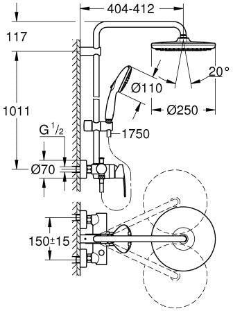 GROHE Tempesta System 250 Duschsystem mit Einhandmischer – Chrom, 250 mm Kopfbrause, Handbrause, EcoJoy