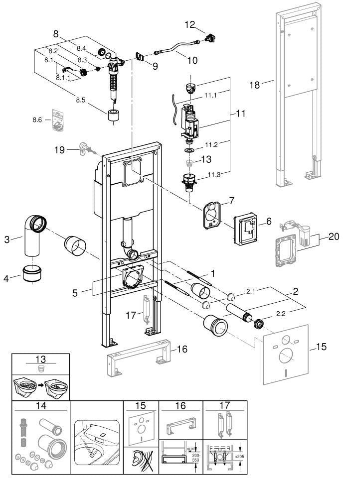 GROHE WC-Element Rapid SL 38675_1 – 1,13 m, 6 l, behindertengerecht, Stahlrahmen