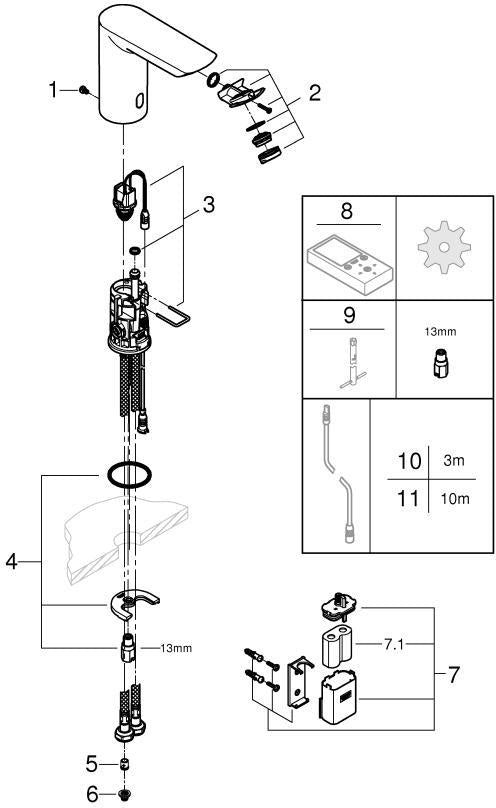 GROHE Bau Cosmopolitan E Infrarot-Elektronik für Waschtisch, 6 V, chrom, ohne Mischung