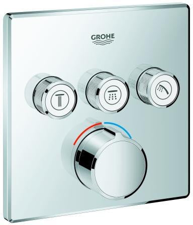 GROHE SmartControl Unterputzmischer mit 3 Absperrventilen – Fertigmontageset eckig Chrom