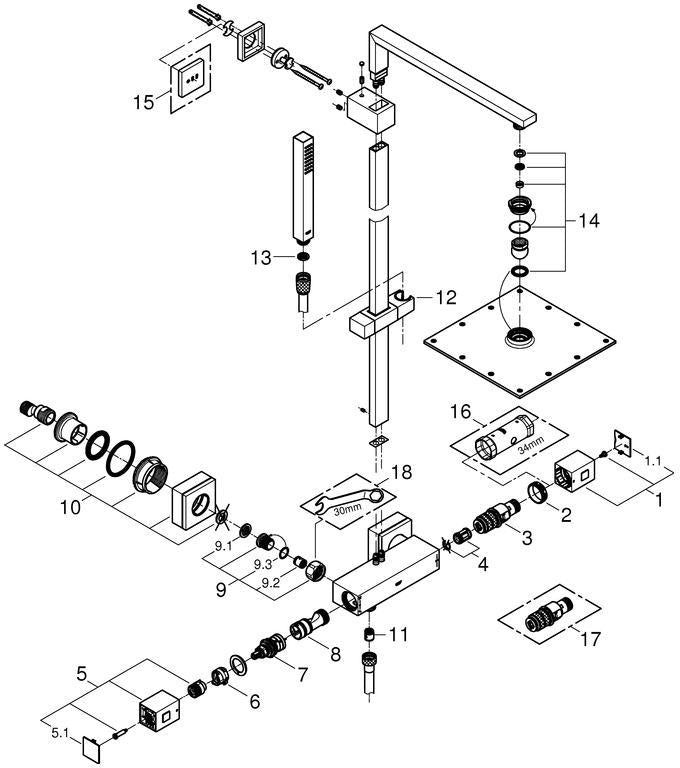 GROHE Euphoria Cube 230 Duschsystem mit Thermostat Wandmontage chrom