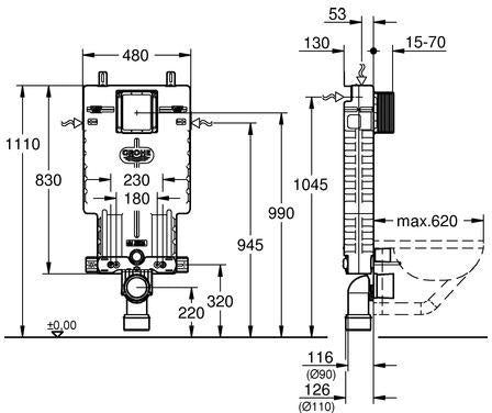 GROHE WC-Element Uniset 38643_1 mit Spülkasten GD 2 – 6/3 l Spülung, schalldämmend, 830 x 480 x 130 mm
