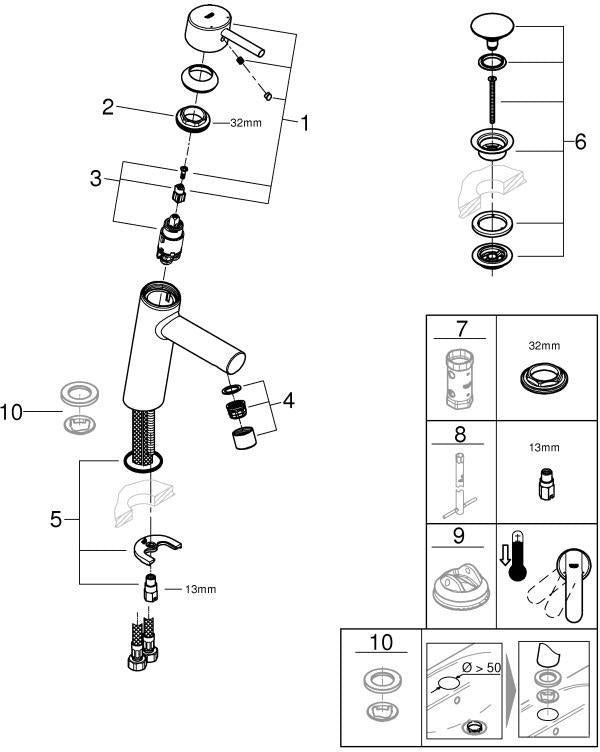GROHE Concetto Einhand-Waschtischbatterie M-Size mit Push-open Ablaufgarnitur, Chrom – SilkMove & EcoJoy