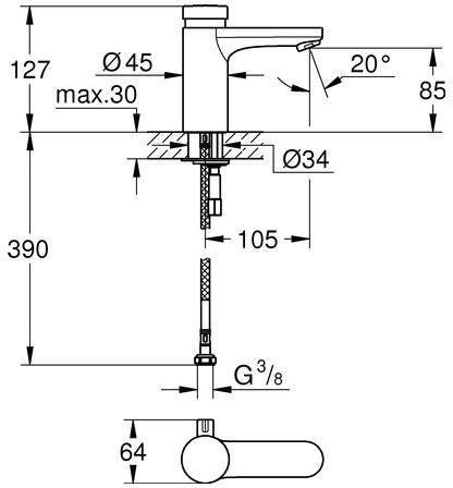 GROHE Eurosmart CT Selbstschluss-Waschtischbatterie mit Mischung, chrom, 5 l/min