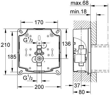 GROHE Rapido UMB Rohbauset für Urinal – für manuelle Betätigung oder Tectron IR Elektronik 6V