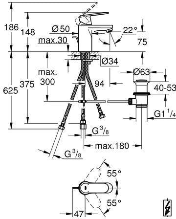 GROHE Eurosmart Cosmopolitan Einhand-Waschtischbatterie Niederdruck Chrom – mit Zugstangen-Ablaufgarnitur