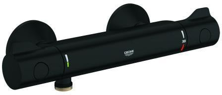 GROHE Grohtherm 800 Thermostat-Brausebatterie – Wandmontage, matt black, SafeStop 38°C