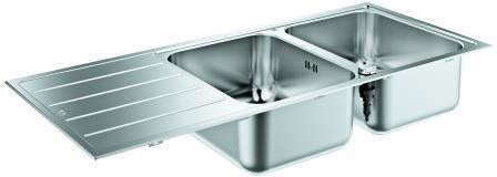 GROHE K500 Edelstahlspüle 2 Becken mit Abtropffläche 1160x500 mm – Einbau-Doppelspüle