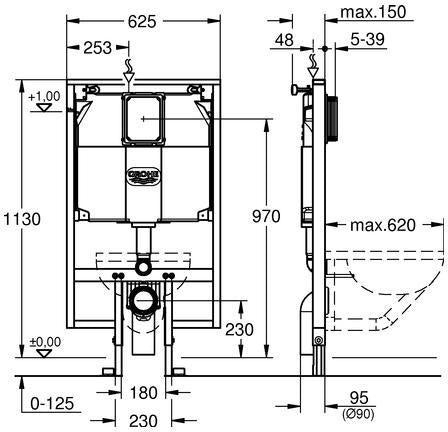 GROHE WC-Element Rapid SL 38994 mit Spülkasten 80 mm, Elementbreite 0,62 m