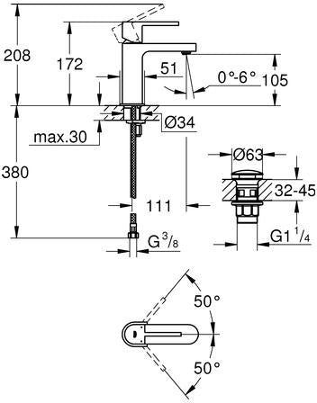GROHE Plus Einhand-Waschtischbatterie S-Size mit Push-open Ablaufgarnitur chrom