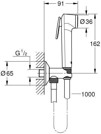 GROHE Tempesta-F Trigger Spray 30 Wandhalterset mit Absperrventil und 1000 mm Brauseschlauch, Chrom