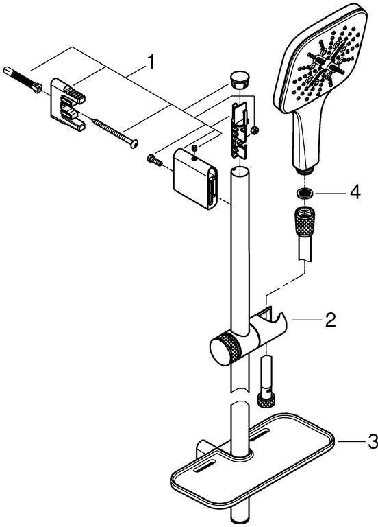 GROHE Rainshower SmartActive 130 Cube Brausestangenset 900 mm mit Ablage, 3 Strahlarten, Chrom