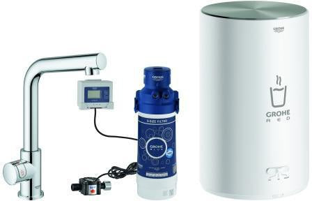 GROHE Red Mono Spültisch-Einhandmischer mit Boiler Größe M, L-Auslauf, Chrom – kochendes Wasser
