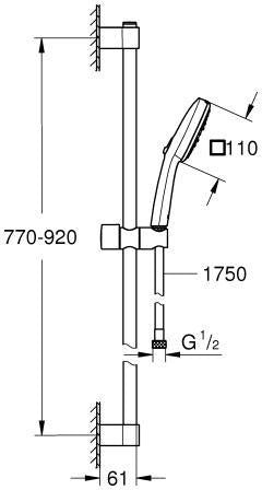 GROHE Tempesta Cube 110 Brausestangenset 900 mm – 3 Strahlarten, Chrom, 7,4 l/min