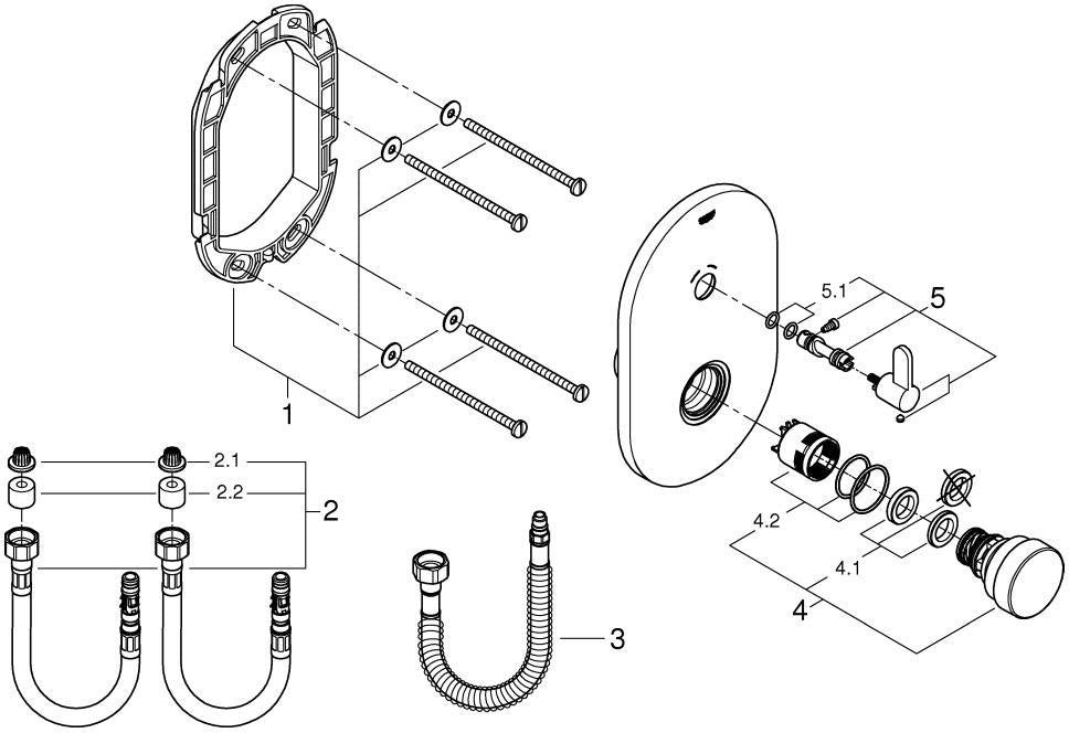 GROHE Eurosmart CT Selbstschluss-Brausebatterie – Mischung, chrom, Fertigmontageset