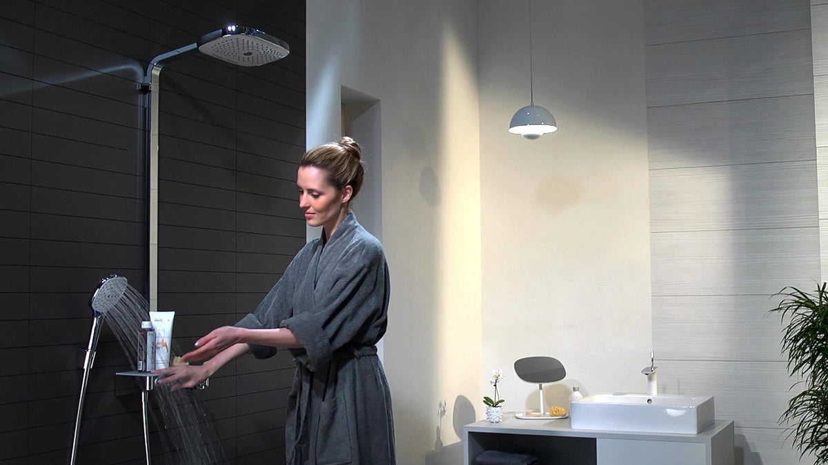 HANSGROHE Showerpipe RAINDANCE SELECT E 300 3jet ST DN 15 chrom – Duschsystem mit Thermostat ShowerTablet Select 300