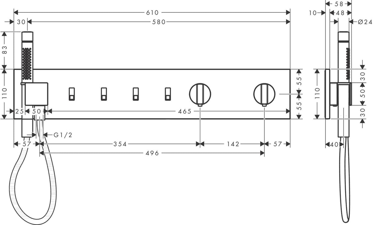 AXOR ShowerComposition Thermostatmodul 610/110 mit 4 Verbrauchern – Chrom
