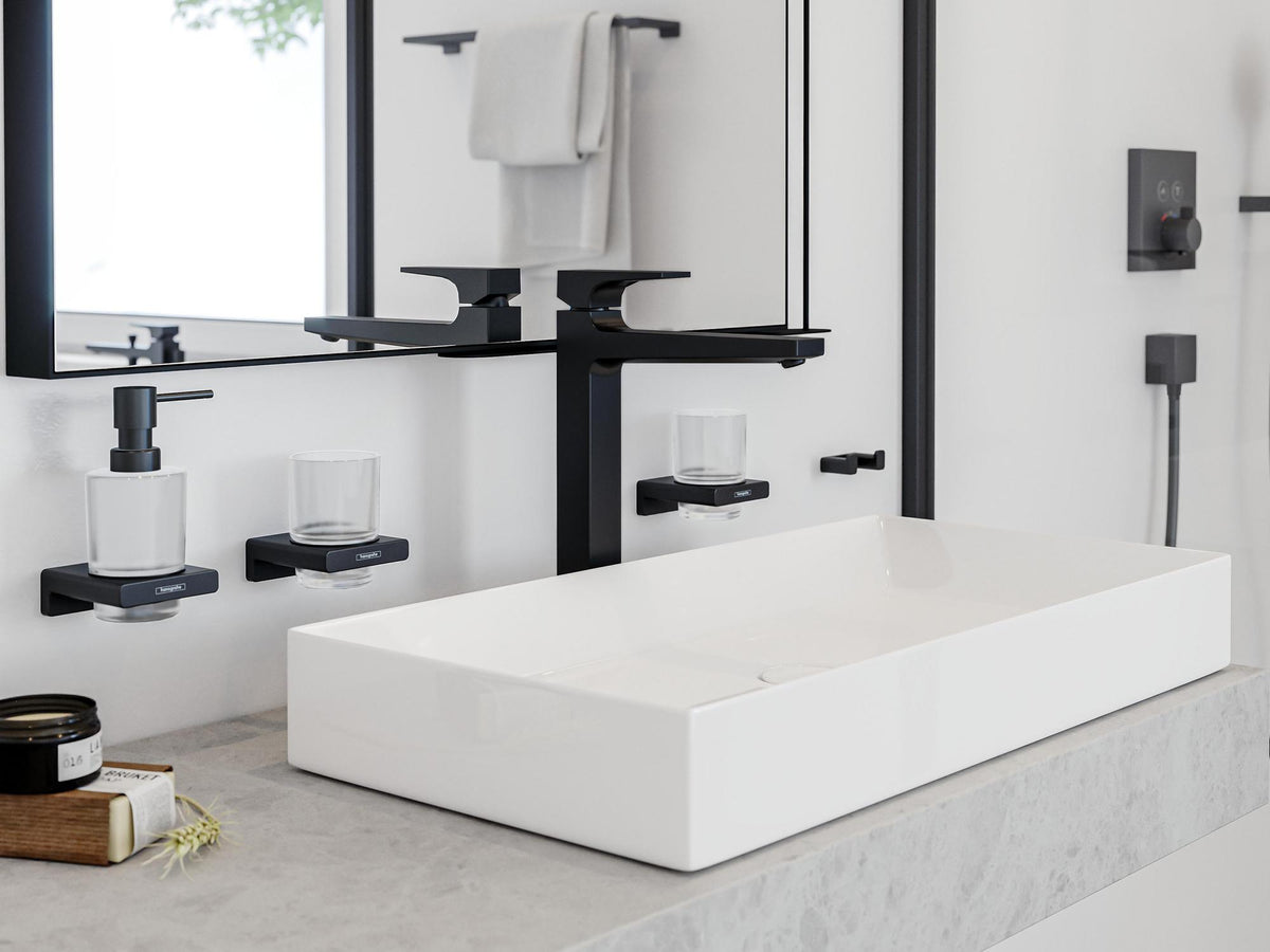 HANSGROHE AddStoris Glashalter Wandmontage Chrom – Mattglas Zahnputzbecher-Halter mit verdeckter Befestigung