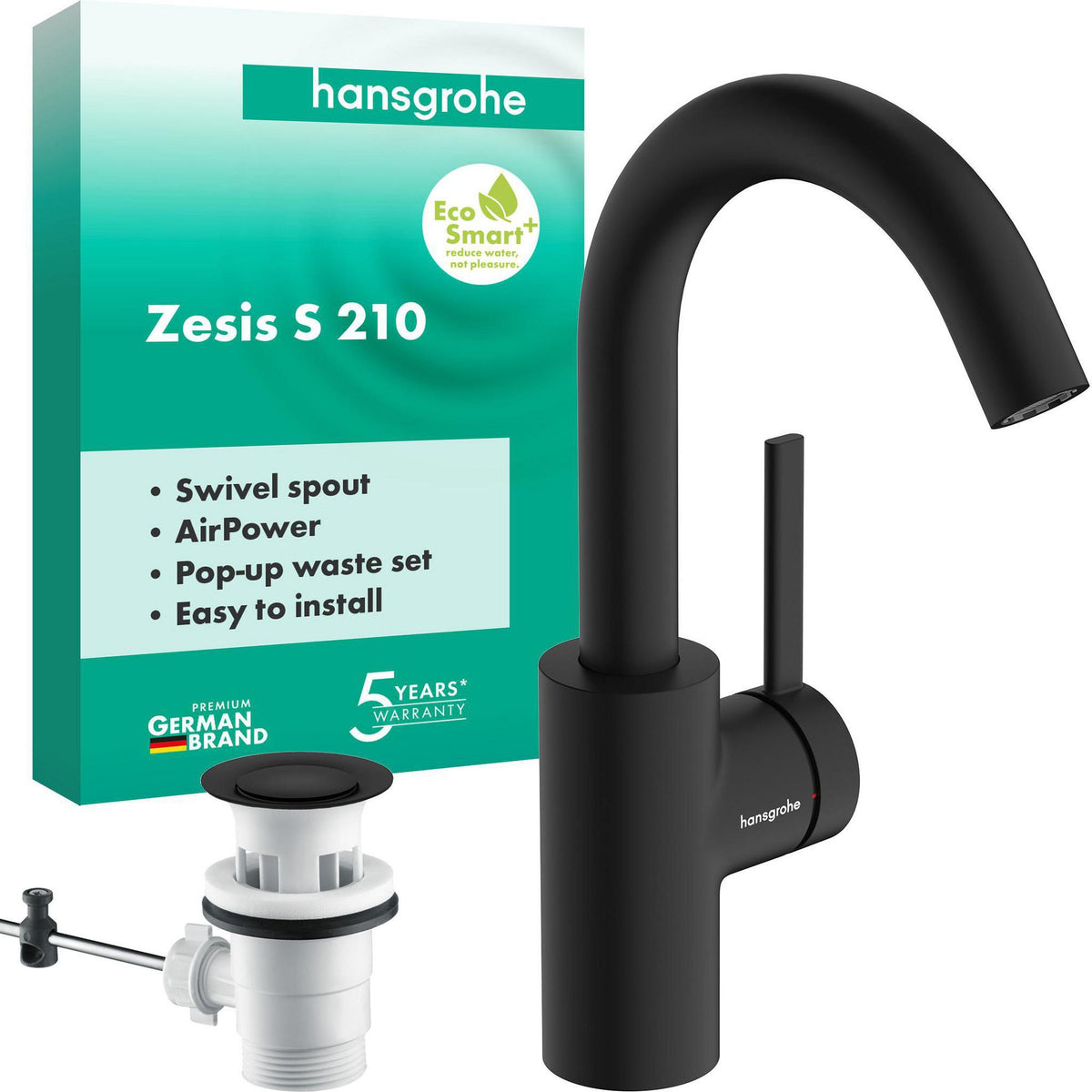 HANSGROHE Zesis S 210 Einhebel-Waschtischmischer mit Schwenkauslauf und Zugstangen-Ablaufgarnitur, chrom