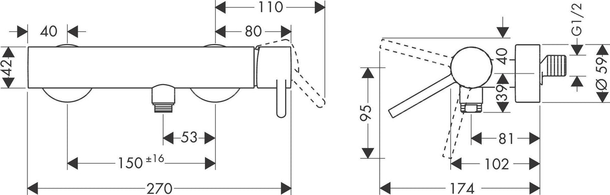 AXOR STARCK Brausemischer DN15 Aufputz Chrom – Einhandhebelmischer mit Temperaturbegrenzung