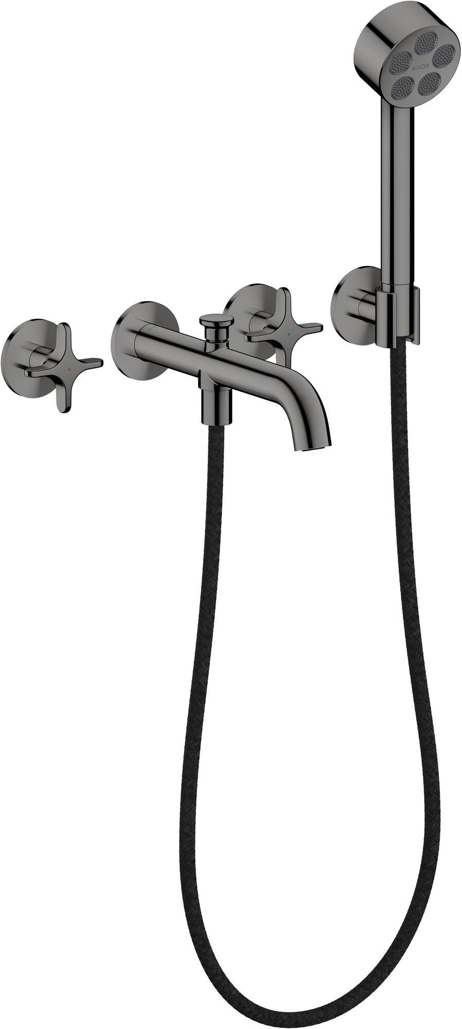 AXOR One 3-Loch Wannenarmatur Unterputz mit Handbrause – Kreuzgriff Chrom