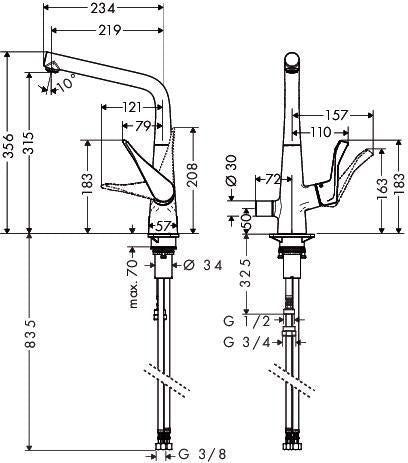 HANSGROHE Metris M71 Küchenmischer 320 mit Geräteabsperrventil, Chrom