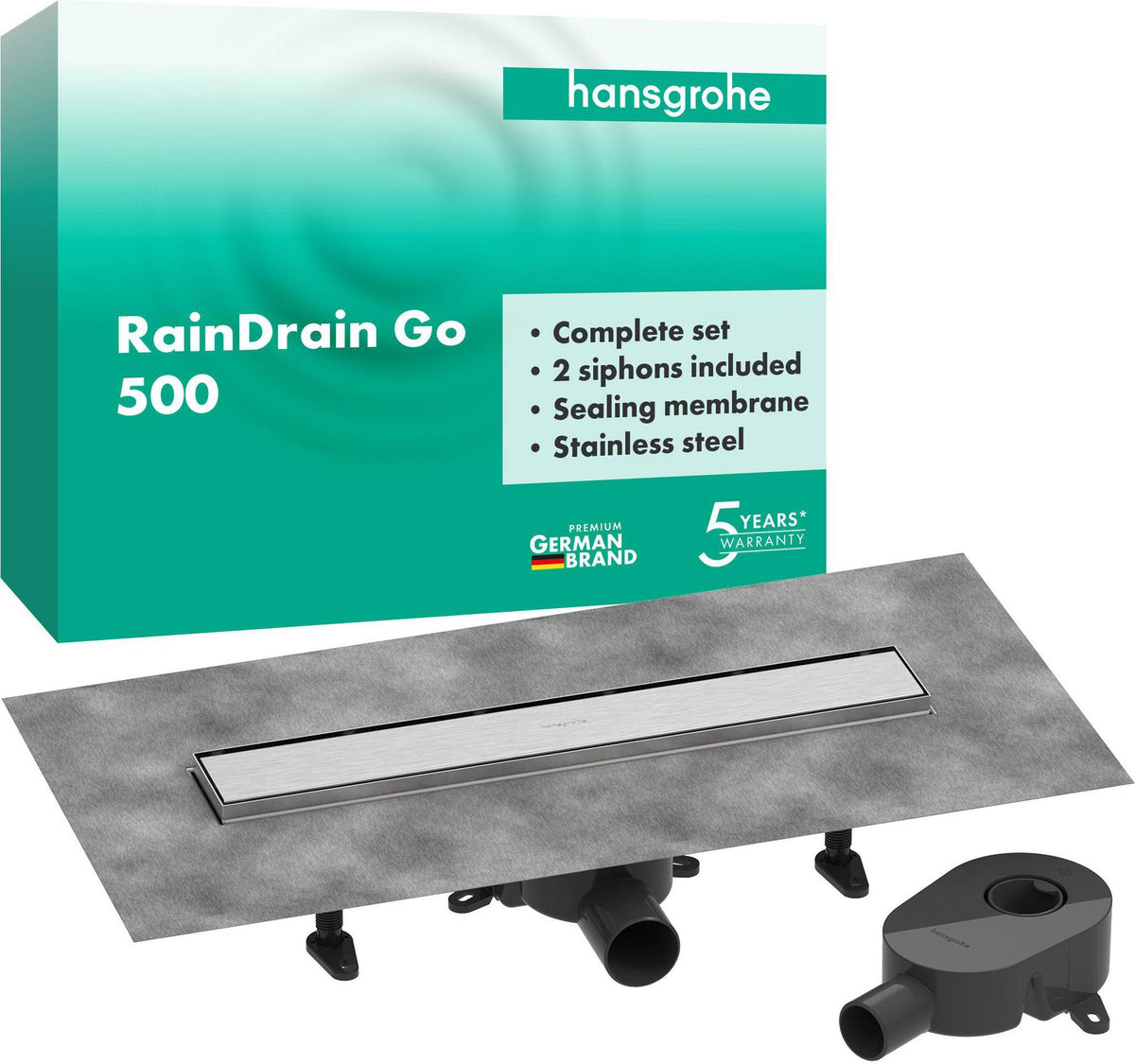 HANSGROHE RainDrain Go Duschrinne 500 mm Komplettset – rückseitig befliesbar, höhenverstellbar