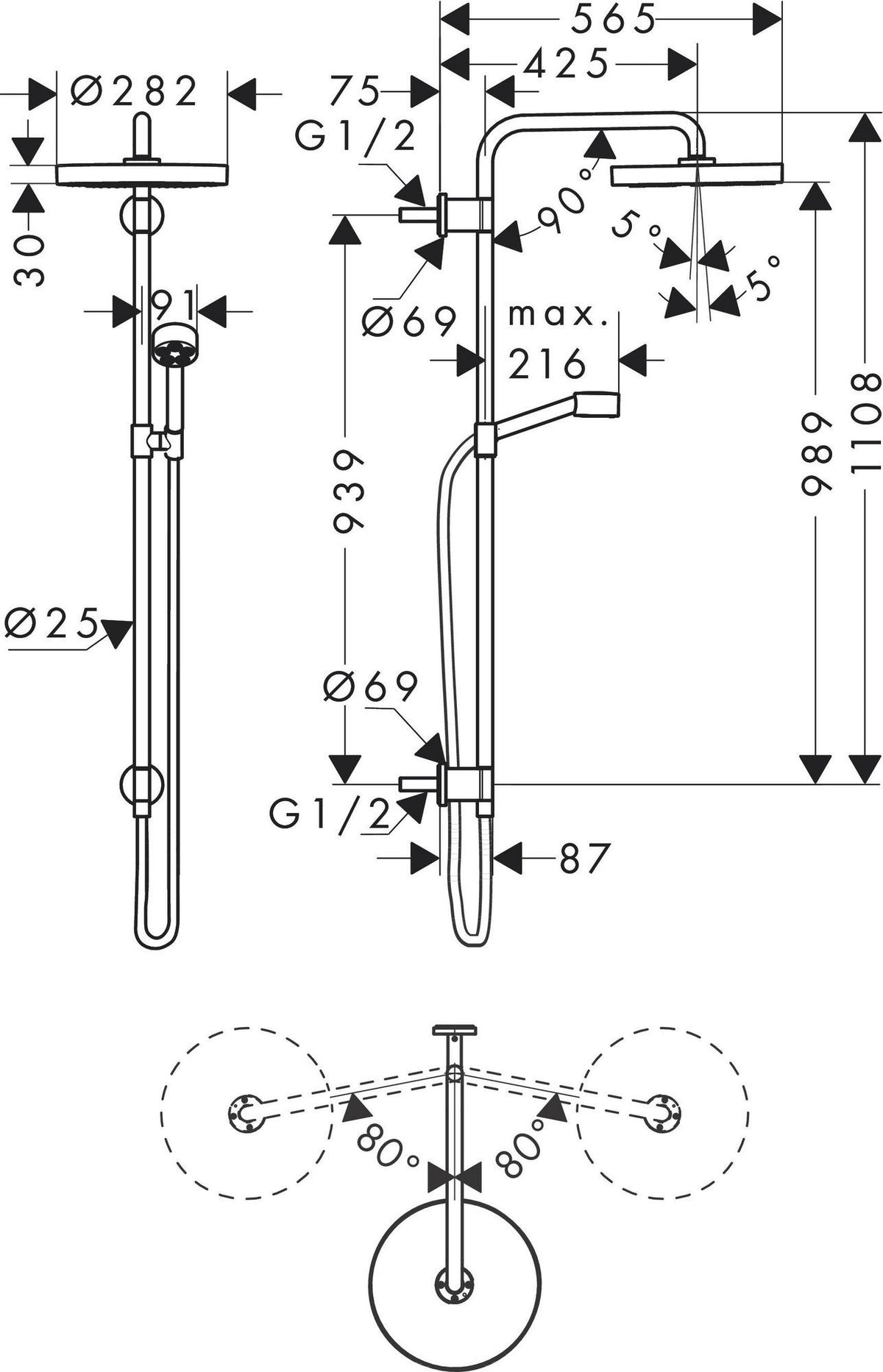 AXOR ONE 280 1jet Showerpipe Unterputz Chrom – Duschsystem mit Kopf- und Handbrause
