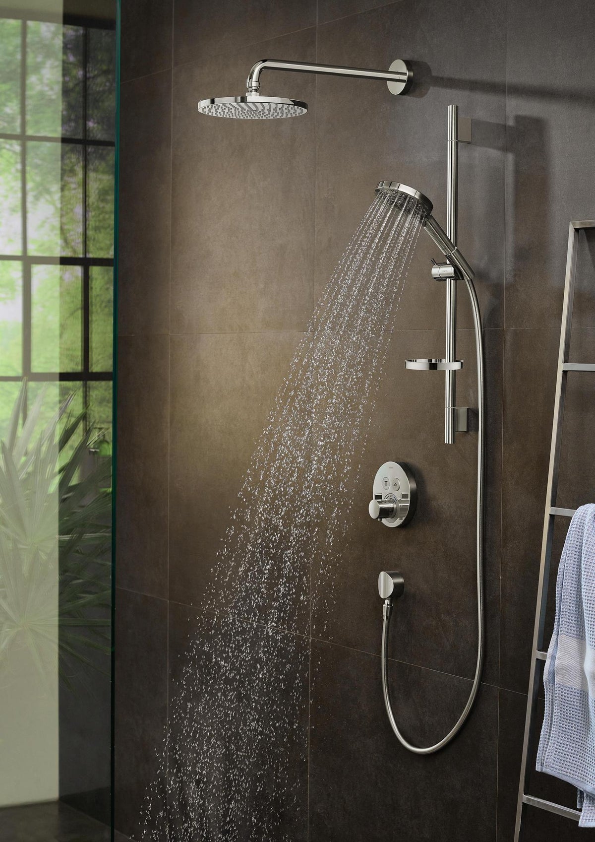 HANSGROHE Raindance Select S 120 Brauseset mit 3 Strahlarten, Select-Taste und Seifenschale in Chrom