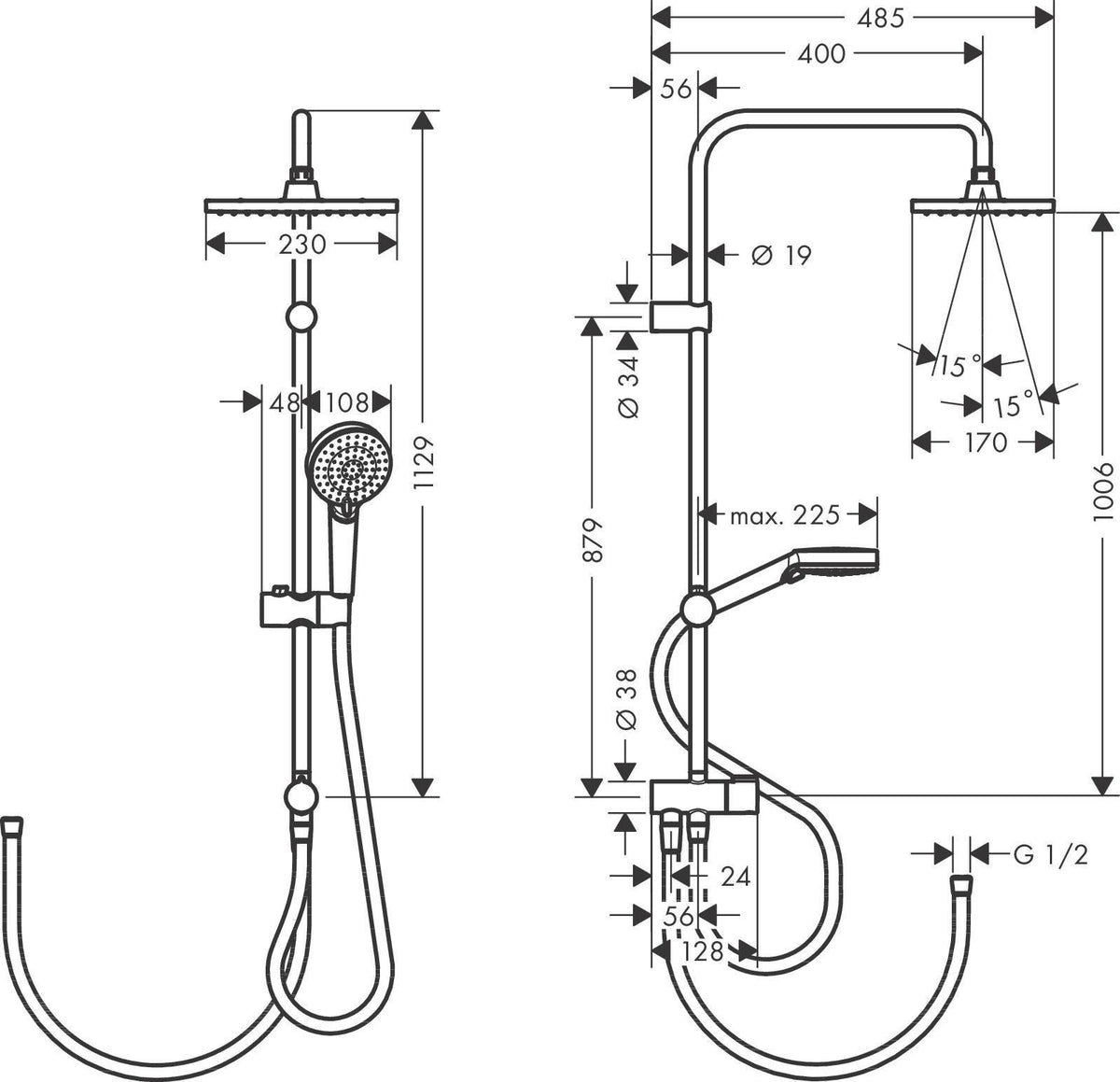HANSGROHE Showerpipe VERNIS Shape 230 1jet Reno Chrom – Duschsystem mit Kopf- und Handbrause