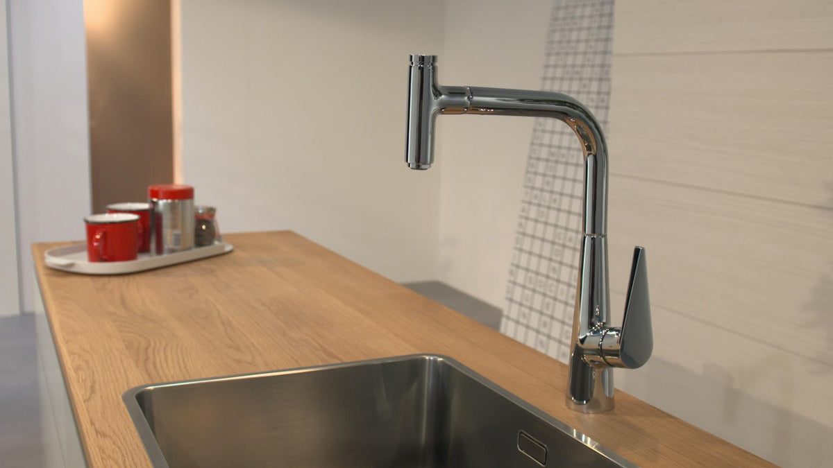 HANSGROHE Talis Select S 300 Küchenmischer mit Ausziehauslauf, Select-Knopf und ComfortZone 300